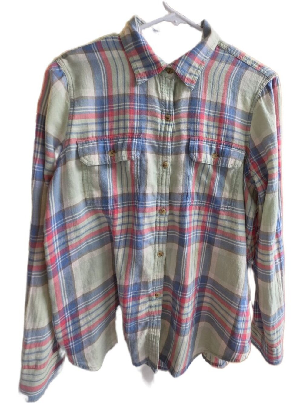 Chaps Denim Plaid Button Down Shirt L Light Soft Twill Flannel Pastel